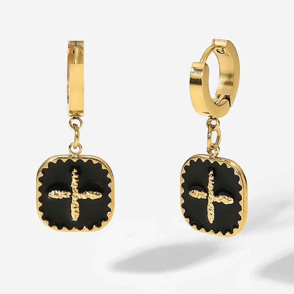 Plus Sign Square shape, drop earrings - Picture 3 of 3